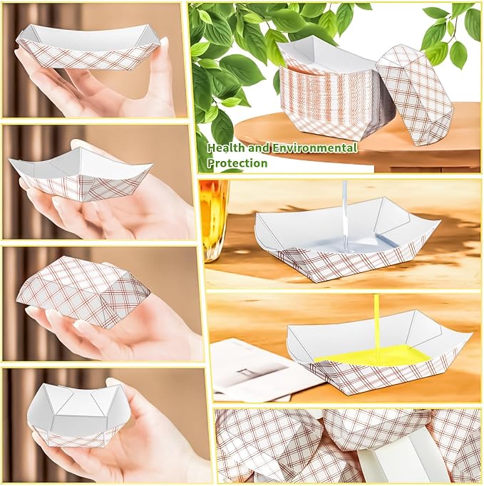 100 Pack Checkered 1/4Lb Small Paper Food Boat Trays, Mini Disposable Paper - Image 4