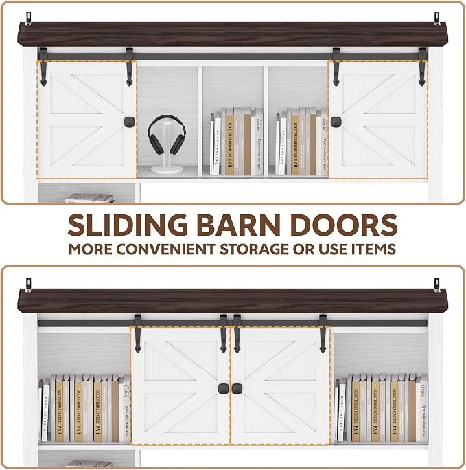 Large Desktop Bookshelf with Sliding Barn Door, 47.2''W Desk Shelf Display Rack - Image 7