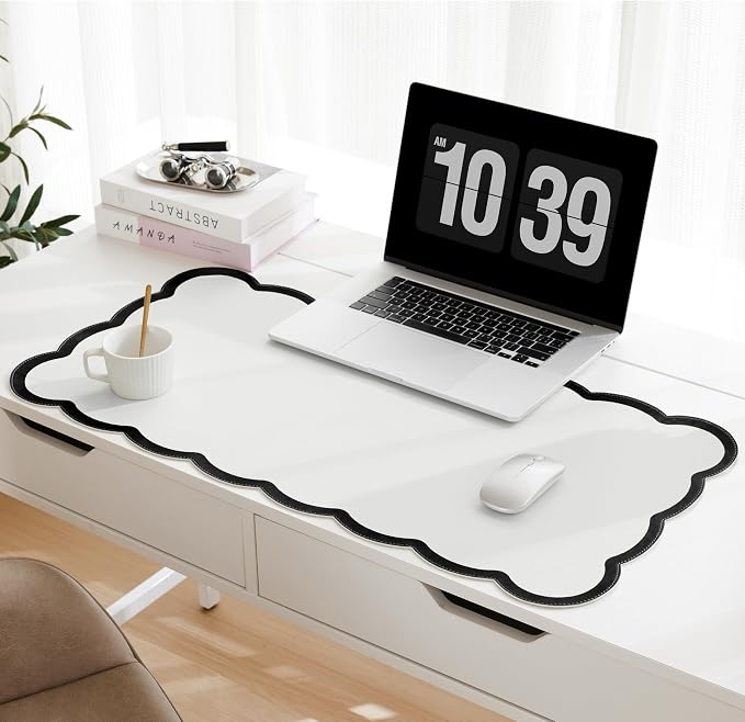 Scalloped Desk Mat, 31.5" x 15.7" Large Cute Aesthetic Desk Accessories by Ohocut