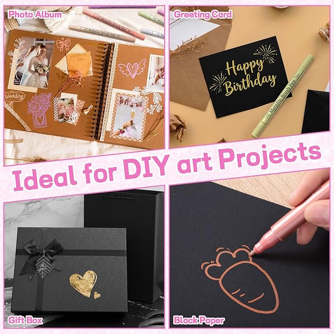 24 Pack Metallic Markers, Dual Tip Glitter Pens for Black Paper & Rock Painting Metallic Acrylic Paint Markers for DIY Crafts, Scrapbooking, Glass, Wood, Cards Alcohol Based Quick Dry Ink-DeskLoop Office