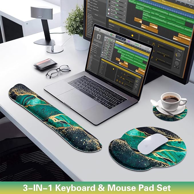 Mouse Pad Green with Wrist Rest Set, 3-in-1 Wrist Support Mousepad Set - Image 2