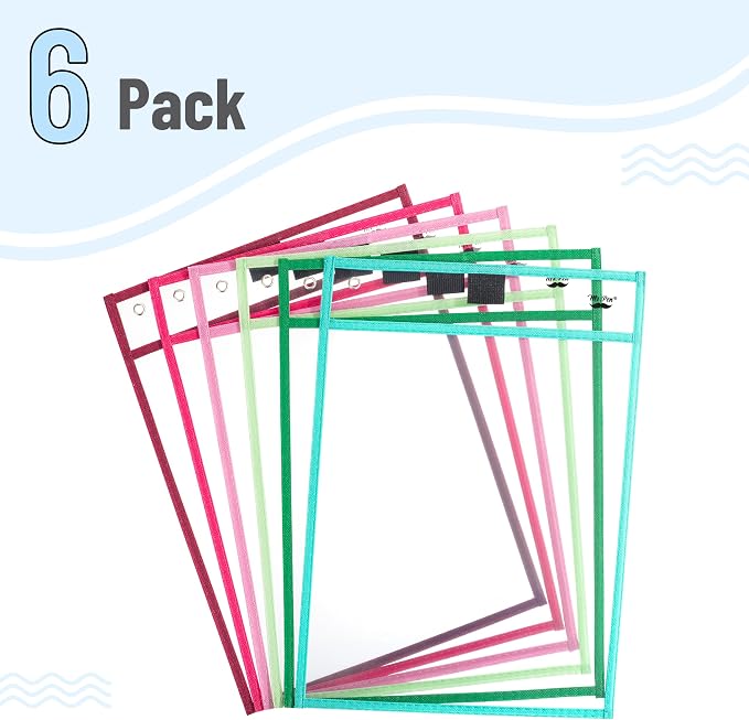 Mr. Pen- Reusable Dry Erase Pocket Sleeves, 6 Pack, Colorful | Clear Plastic - Image 2