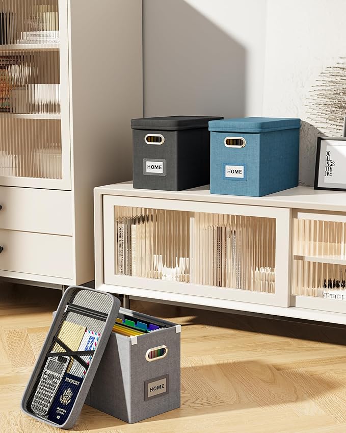 Oterri File Organizer Box with Lid, Hanging Filing File Box with Mesh Pocket, Document Organizer Box for Letter Files, Portable Storage Box with Smooth Sliding Rail for Office&Home(1 PCS, Grey)-DeskLoop Office