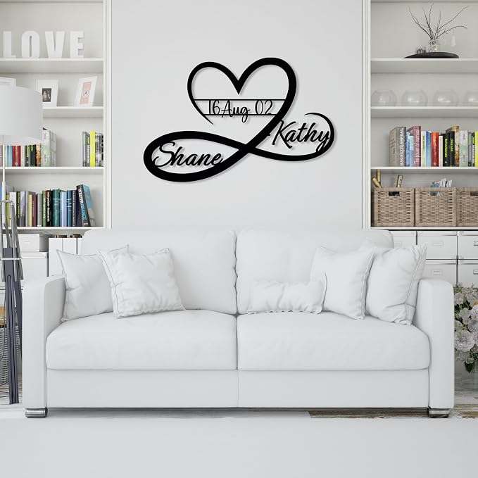 Personalized Valentines Metal Wall Sign, Custom Infinity Heart Love Couple Name - Image 8