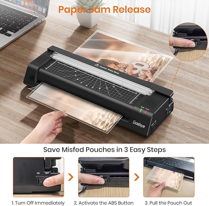 Laminator Machine, 13-Inch Thermal Laminator with Steel Paper Cutter, 13 Laminating Pouches, Corner Rounder, Jam Release Button for Home, Office, School, Teachers, Personal Use, Black-DeskLoop Office