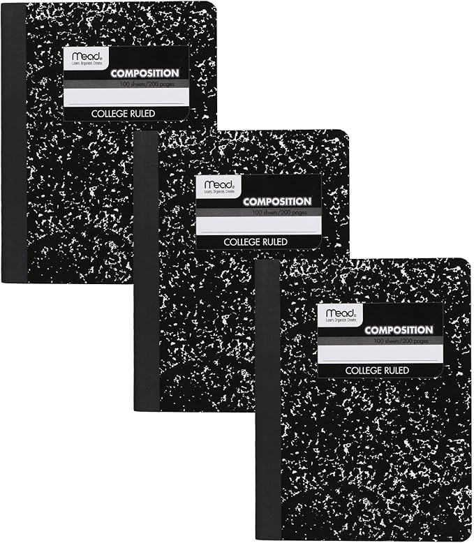 Mead Composition Notebook, 3 Pack, College Ruled Paper, 7-1/2" x 9-3/4" by Mead