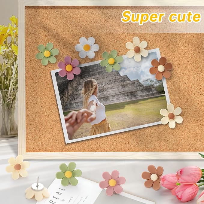 30Pcs Flower Push Pins, 5 Colors Cute Push Pins - Image 3