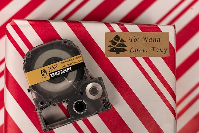 Epson LABELWORKS 224CPBBEPX Genuine Craft Paper Tape Cartridge - Black on Beige Craft Paper Label Maker Tape - 1" (24MM) Wide, 16.5'-DeskLoop Office