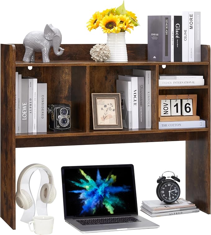 Nromant Desktop Bookshelf, Wooden Desk Storage Hutch - Image 3