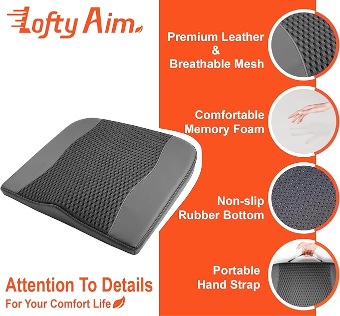 Car Seat Cushion, Comfort Memory Foam Car Cushions for Driving - Sciatica & Lower Back Pain Relief, Driver Seat Pillow for Auto, Office Chair, Wheelchair - 4D Mesh Black-DeskLoop Office