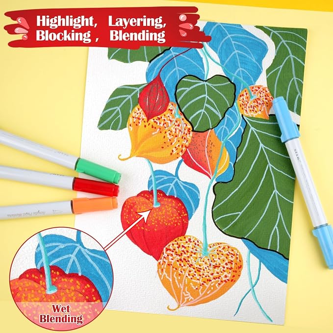 SFAIH Acrylic Paint Creative Markers, 24 Colors, Brush & Chisel, High Coverage - Image 3