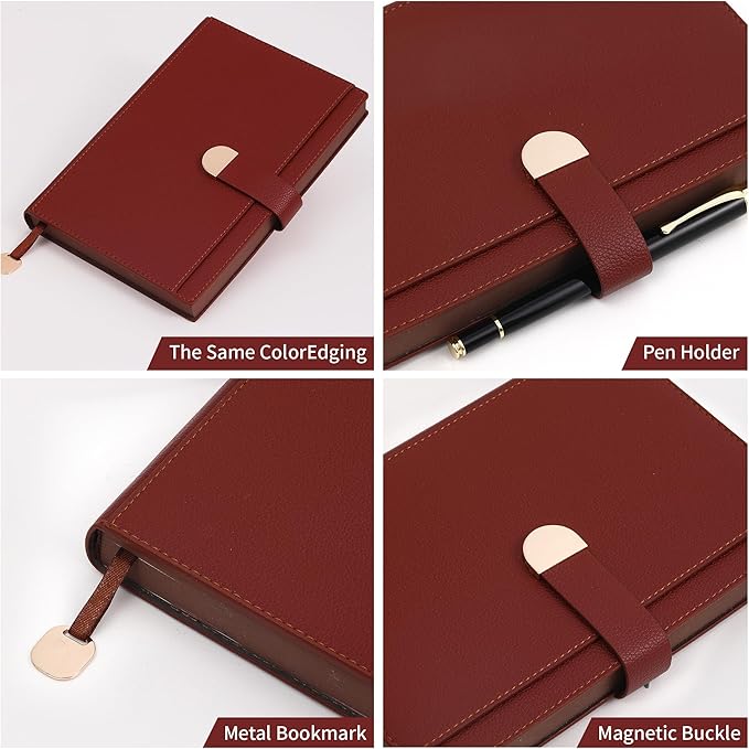 Textured Hardcover Lined Journal for Women Men Magnetic Buckle A5 Leather Journal Notebook with Gift Box 300 Pages 67 lb./100 gsm Paper College Ruled Journaling Notebook for Writing Work School Daily Diary-DeskLoop Office