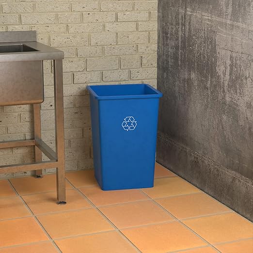 35 Gallon Blue Square Commercial Trash Can-DeskLoop Office