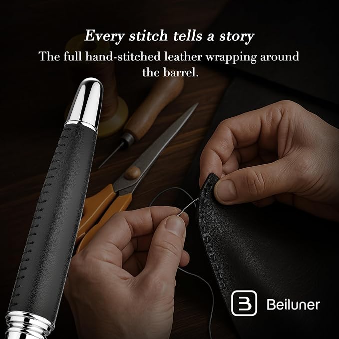 BEILUNER 318 Luxury Personalized Leather Pen, Hand-Stitched Premium Black - Image 5