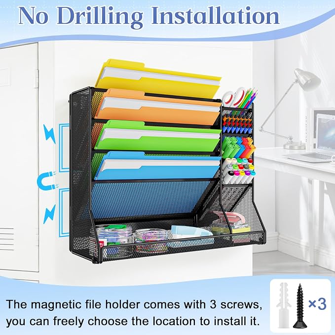 Jakyitvi 5-Tier Magnetic File Organizer R-Shaped Base Wall Hanging Black | - Image 4