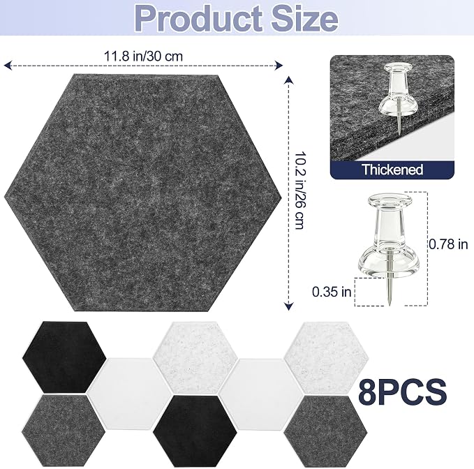 8PCS Hexagon Cork Board Tiles, Self-Adhesive Felt Bulletin - Image 2
