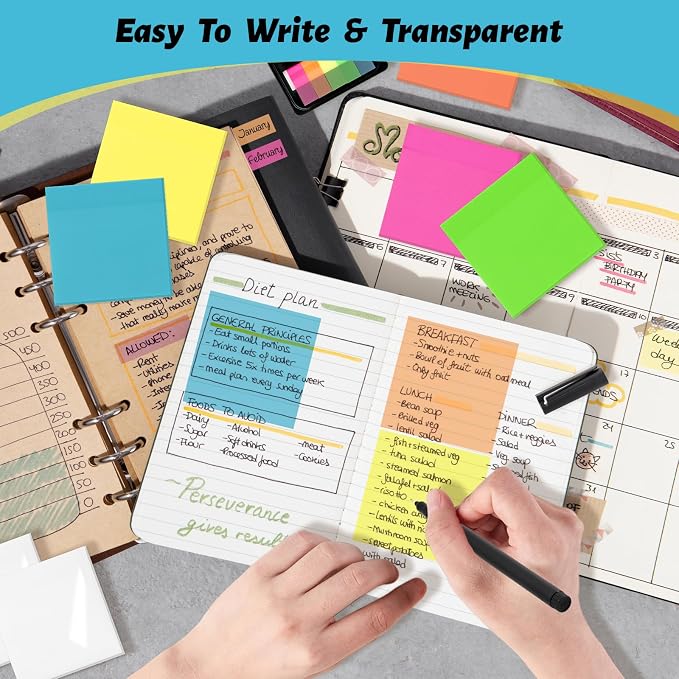 800 Sheets Transparent Sticky Notes, 3x3 Inch 14 Pads Self-Adhesive Translucent - Image 7