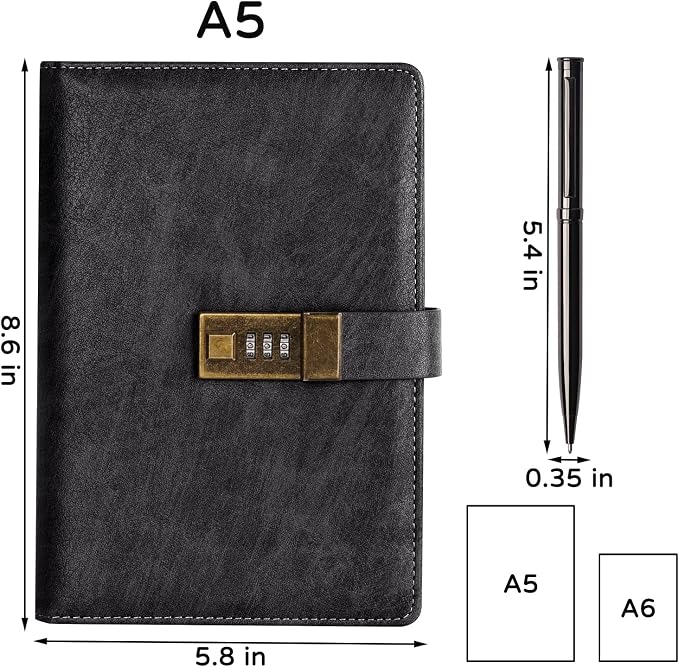 WEMATE Diary with Lock, A5 PU Leather Journal with Lock 240 Pages, Vintage - Image 4