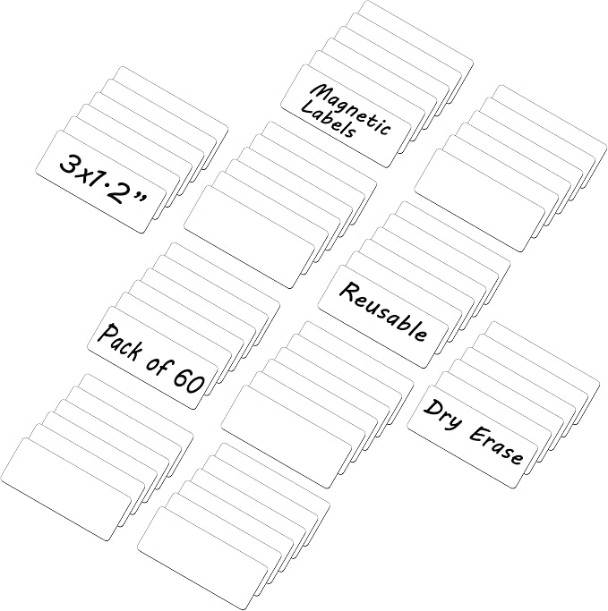 60 Dry Erase Magnetic Labels: 3"x1.2" Blank White Name Plates, Name Tags by ZazzyKid
