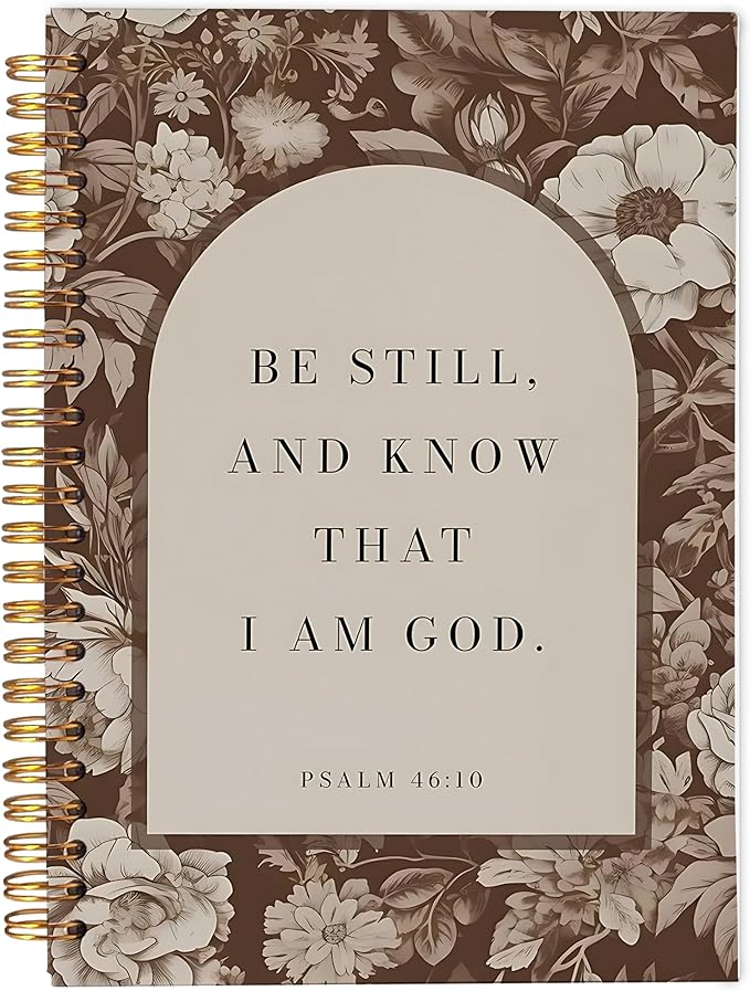 Brown Floral Christian Notebook Journal, Be Still and Know That I Am God Bible by Ecezatik