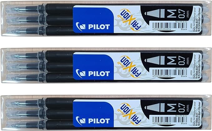Pilot Frixion erasable pens refill, 9 refill bundle Black gel ink fine point 07 by PilotCorporationofAmerica