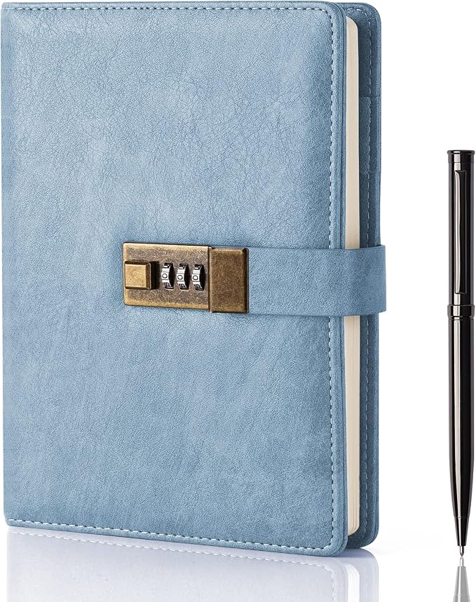 WEMATE Diary with Lock, A5 PU Leather Journal with Lock 240 Pages, Vintage Lock by WEMATE