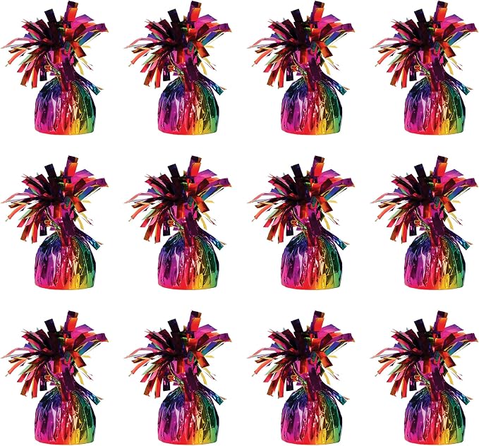 Beistle 12 Count Rainbow Metallic Plastic Wrapped Balloon Weights by Beistle