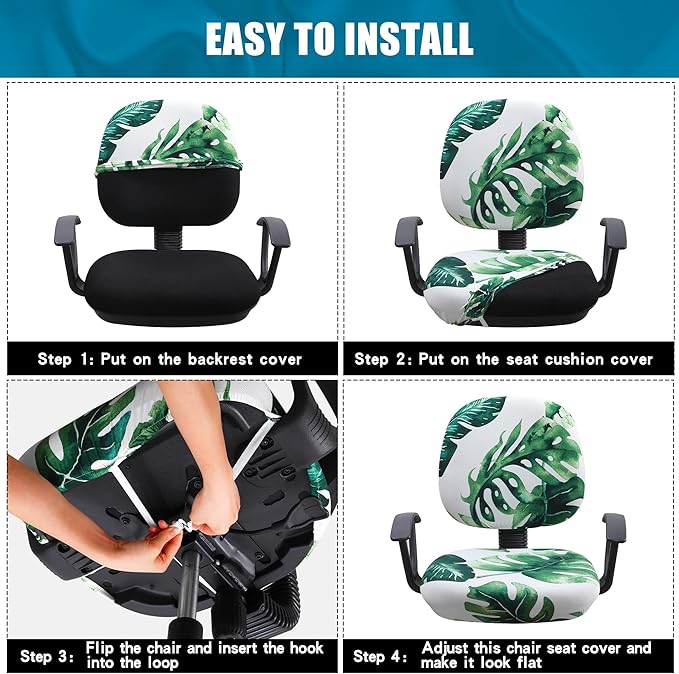 Smiry Stretch Printed Office Computer Chair Covers, Universal Washable Removable Desk Rotating Chair Slipcovers Protector, Seat + Backrest Cover - Green-DeskLoop Office