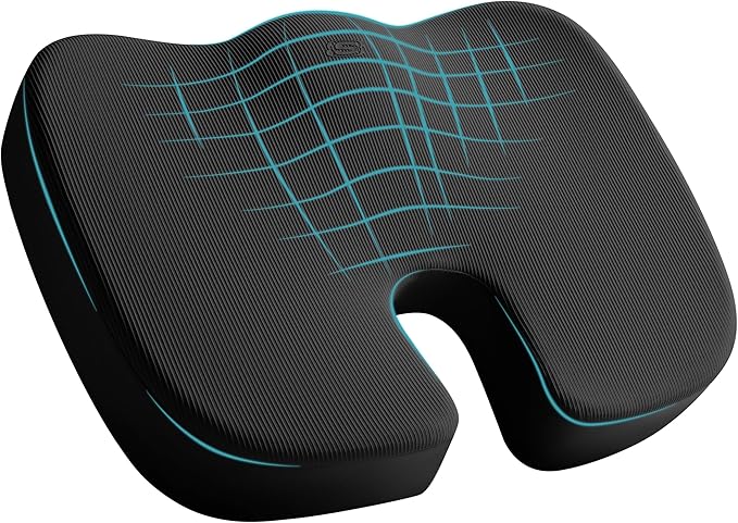 Skechers Memory Foam Seat Cushion,Office Chair Cushion for Tailbone Pain Relief,Butt Pillow for Office Chair,Car seat Cushion,Computer Desk,Long Sitting Office Workers,and Car Drivers,Black-DeskLoop Office