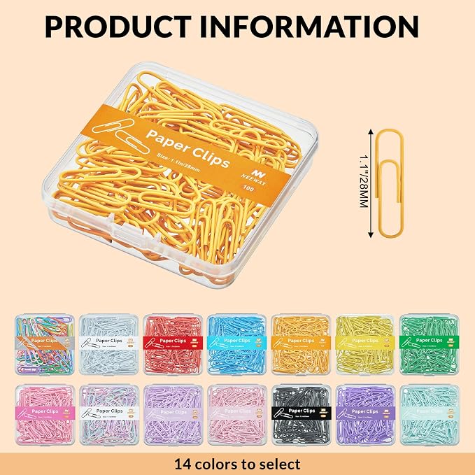 NEEWAY Small Paper Clips, 1.1 Inch Vinly Coated Colored Paperclips, 3 Pack of - Image 2