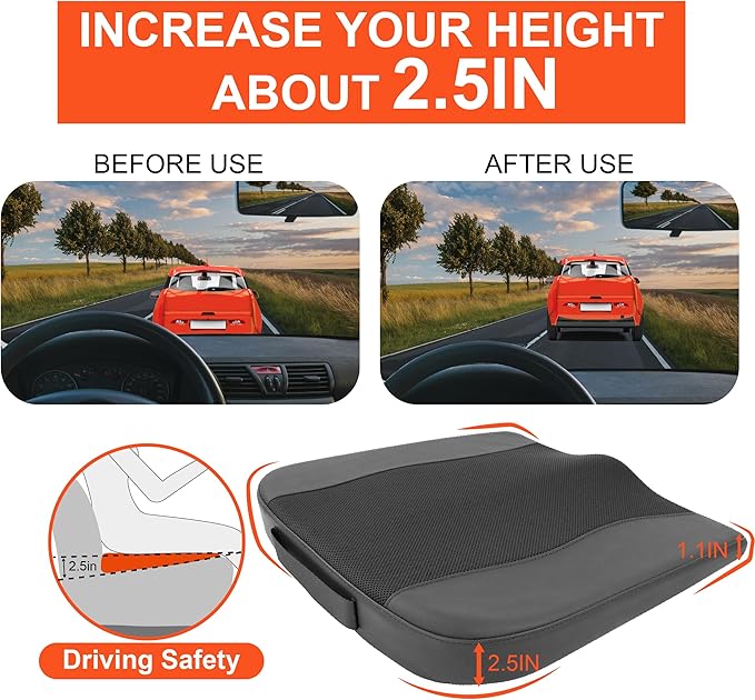 Car Seat Cushion, Comfort Memory Foam Car Cushions for Driving - Sciatica & Lower Back Pain Relief, Driver Seat Pillow for Auto, Office Chair, Wheelchair - Obsidian Speck Black-DeskLoop Office