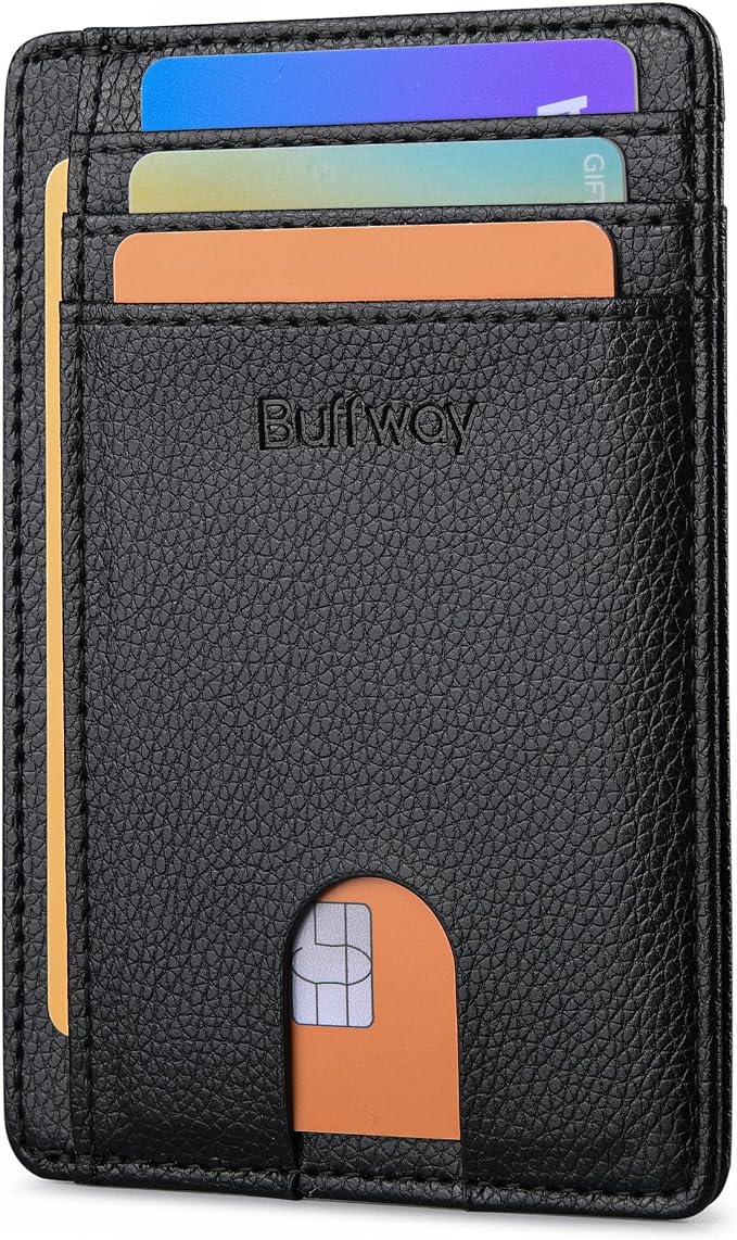 Buffway Slim Minimalist Front Pocket RFID Blocking Leather Wallets by Buffway