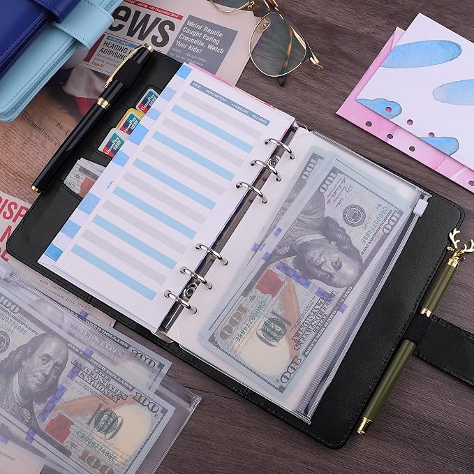 Antner A6 PU Leather Notebook Binder Refillable 6 Ring Budget Binder - Image 3
