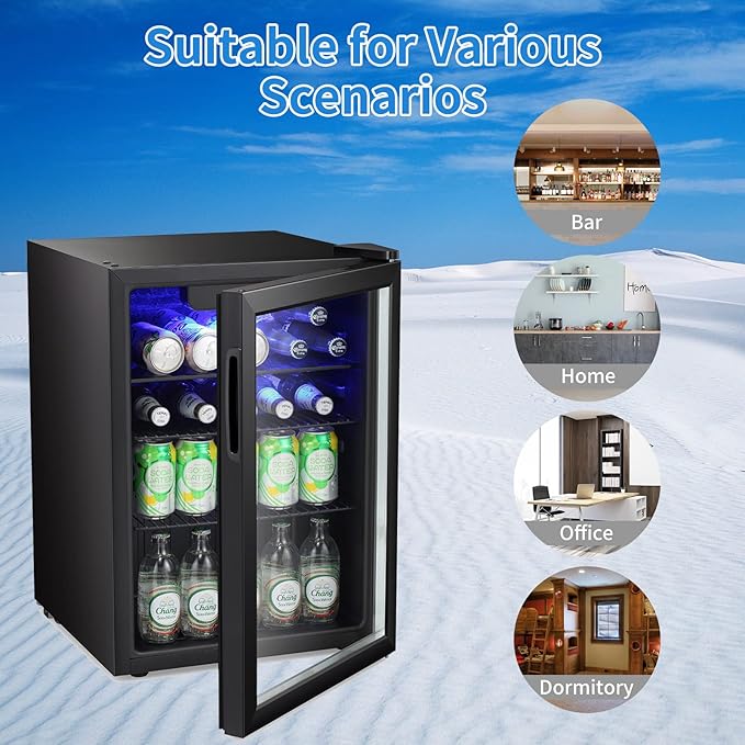 Antarctic Star Mini Fridge-95 Can Beverage Refrigerator Wine Cooler Clear Front Glass Door Small Drink Touch Screen for Soda Beer Bar Office Home 2.6 cu.ft-DeskLoop Office