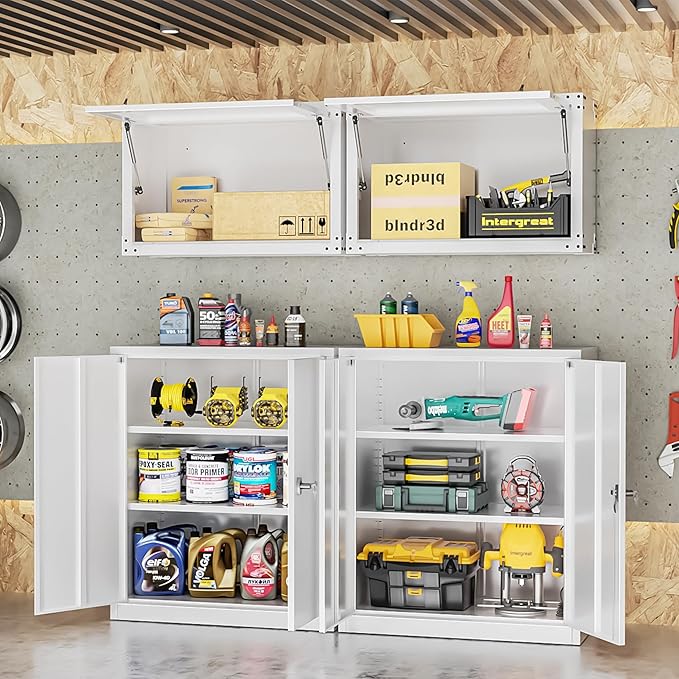 INTERGREAT Metal Cabinet with Lock, Lockable Metal Storage Cabinets with Doors and Shelves for Garage, White Locking Garage Storage Cabinets 36"×32"×16"-DeskLoop Office