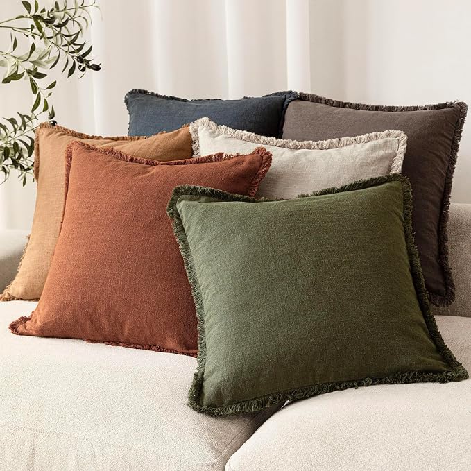 Foindtower Set of 2 Decorative Linen Fringe Throw Pillow Covers Cozy Boho - Image 6