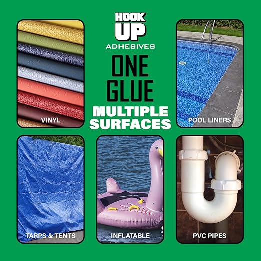 HOOK UP Adhesives Vinyl Contact Cement, Glue 4oz Waterproof, Fast-Drying Repair Adhesive for Pools, Inflatables, PVC, Air Mattresses, PVC Pipes, Tarps, Boats, Rafts, Upholstery Strong Bond, Cement-DeskLoop Office