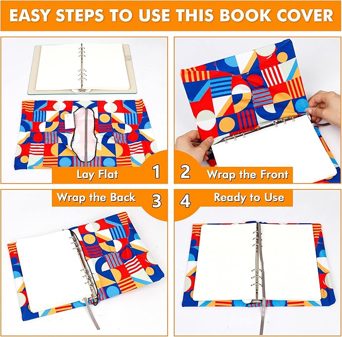 Geometric Pattern Book Covers, Feela 7 Pack Stretchable Jumbo Fabric Washable Durable Reusable Nylon Book Covers, for Hardcover Textbooks Notebooks up to 9”x11”-DeskLoop Office