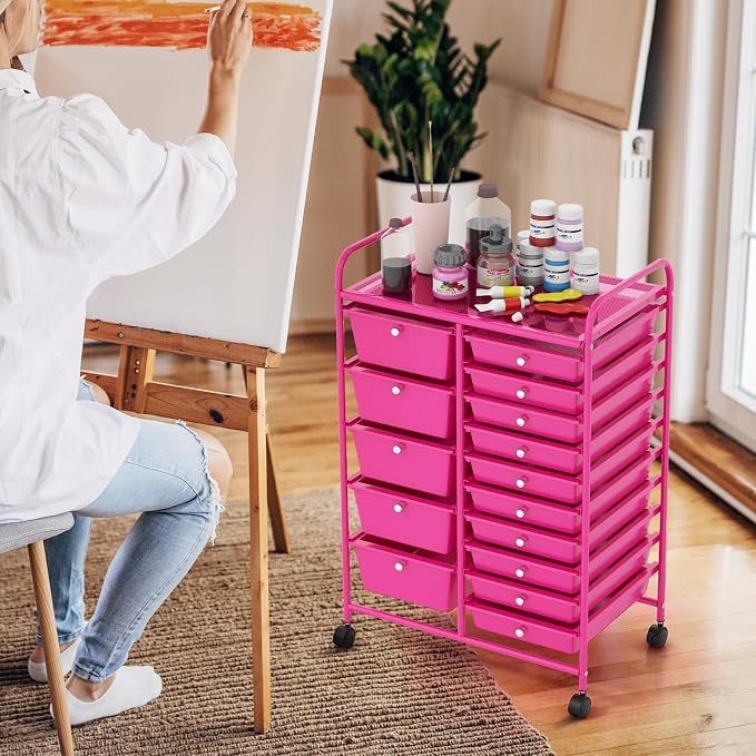 GOFLAME 15-Drawer Rolling Storage Cart, Craft Storage Cart - Image 8