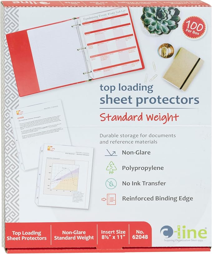 C-Line Top Loading Standard Weight Poly Sheet Protectors, 8.5 x 11 Inches by C-Line