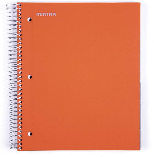 Mintra Office Durable Spiral Notebooks, 5 Subject (Orange, Wide Ruled 1pk)