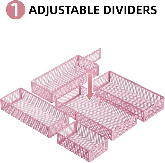 Marbrasse 5 Pack Desk Drawer Organizer Set, Mesh Drawer Storage Trays - Image 4