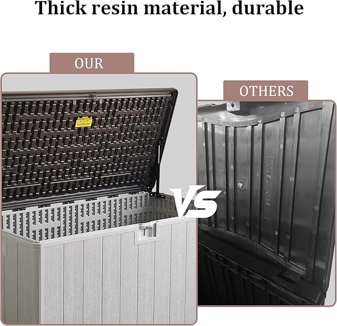 110 Pro Gallon Resin Deck Box, Waterproof Outdoor Storage Bin for Patio, Poolside, and Garden, Lockable & UV-Resistant, Ideal for Small Spaces, Coffee-DeskLoop Office