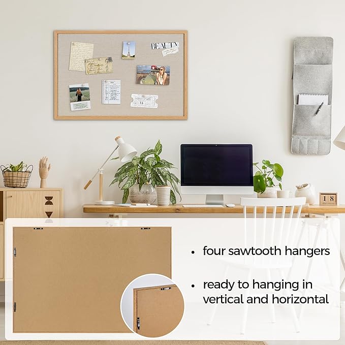 Fun Memories Cork Board Bulletin Board for Office, 20" x 30" Oak Wooden Framed Corkboard, Wall Mounted Notice Pin Board for School Home & Office, Natural Wood-DeskLoop Office