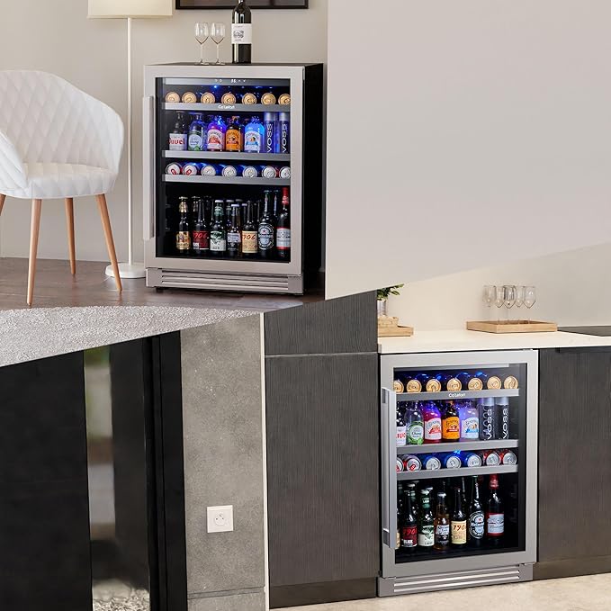 Ca'Lefort 24 Inch Beverage Refrigerator, 180 Can 34°F -54°F Beverage Fridges, Drink Fridge with Glass Door 3 LED Beverage Coolers Built in or Freestanding, Perfect for Home/Kitchen(5.65 cu.ft)-DeskLoop Office
