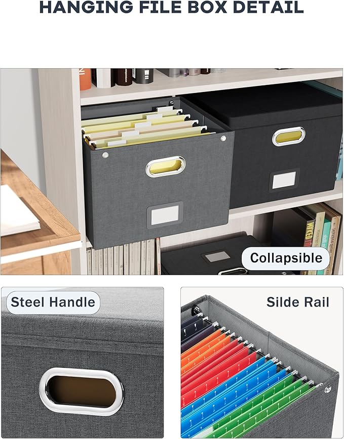 Oterri File Organizer Box with Lid,Large Hanging Filing Box with Mesh Pocket, Document Organizer for Letter Files, Portable Storage Case with Smooth Sliding Rail for Office&Home (1 PCS, Dark grey)-DeskLoop Office