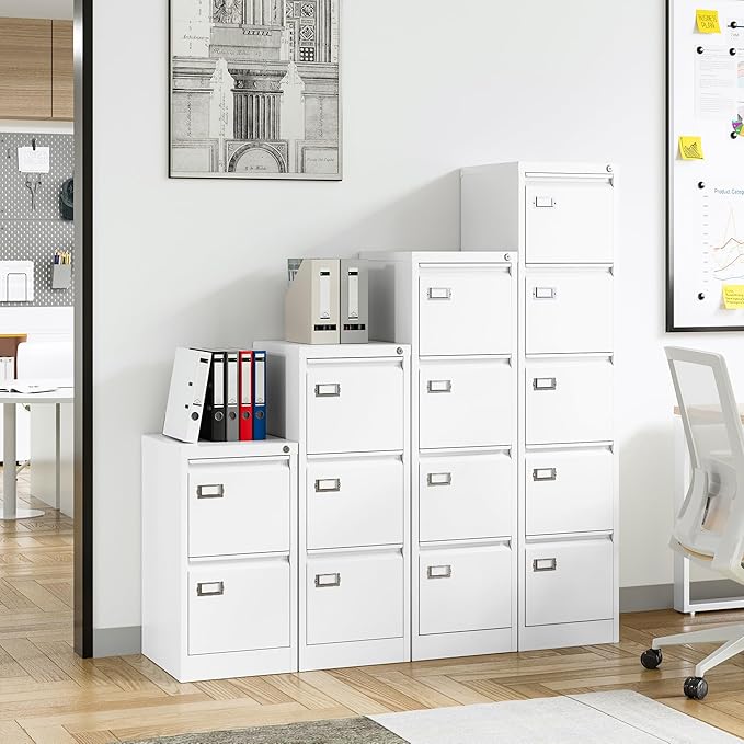 5 Drawer File Cabinet, Filing Cabinets for Home Office, Vertical File Cabinet with Lock, 61.6" H Locking File Cabinet for A4 Legal/Letter, Assembly Required (White)-DeskLoop Office