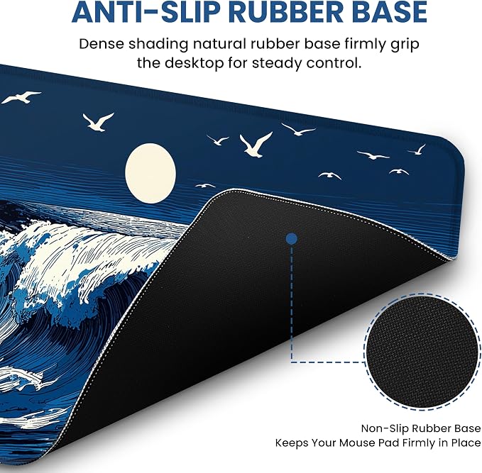 Aesthetic Desk Mat, Cute Moonlit Waves Desk Pad Protector - Image 3