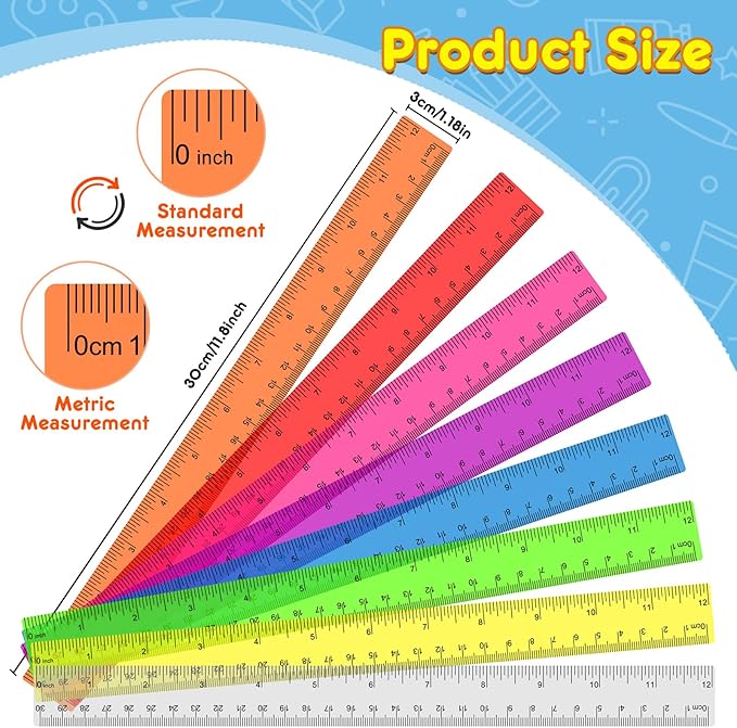 64 Pack Plastic Ruler 12 Inch in Bulk, Plastic Rulers in Assorted Colors - Image 2