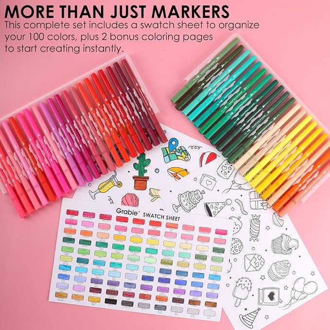 Grabie Dual Tip Water-Based Sketch Marker Set of 100, Fineliner & Brush Drawing - Image 7